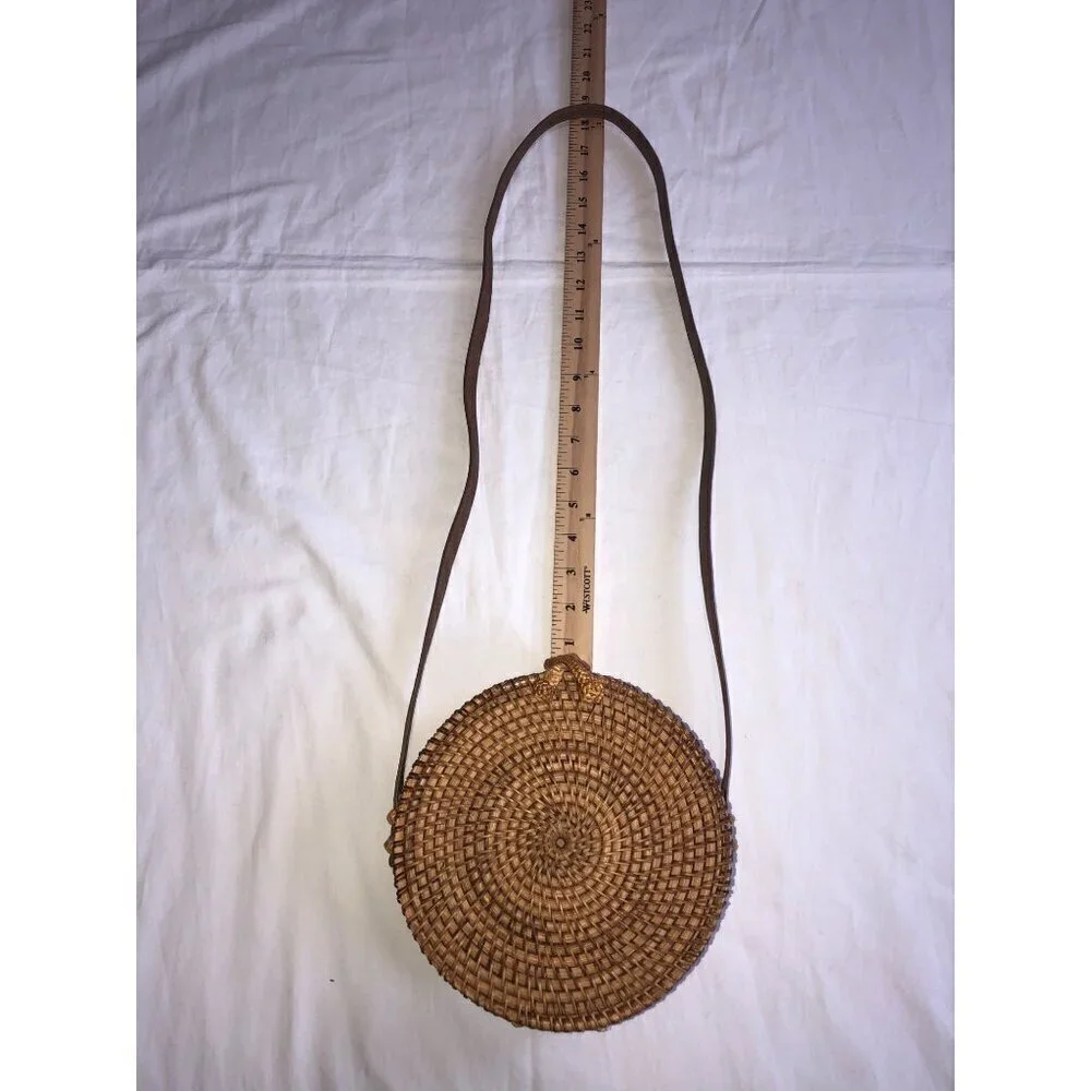 Straw Studios Bag Woven Circle Crossbody Shoulder Wicker Summer Beach Handmade - Picture 8 of 8